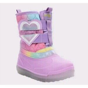 Western Chief Toddler Girls' Denali Lighted Faux Fur Heart Snow Boots Size  7